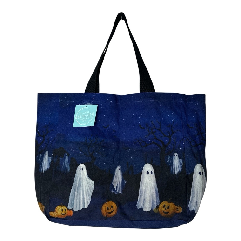 New Halloween Tote Bag Large Ghost Canvas Cotton Spooky Shopping Bag Pumpkin
